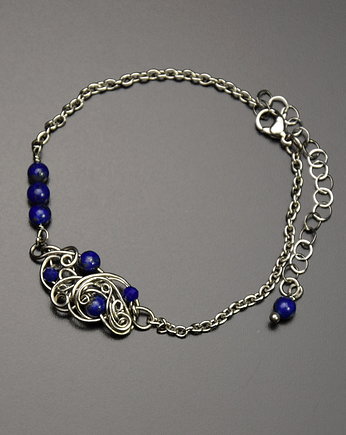 Bransoletka lapis lazuli wire wrapping regulowana, Agata Rozanska