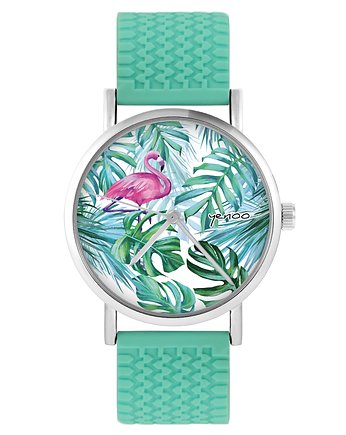 Zegarek - Flaming, tropikalny - silikonowy, turkus, yenoo