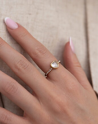 Złoty pierścionek z sercem i cyrkoniami ze stali chirurgicznej premium Parais, Paraiso