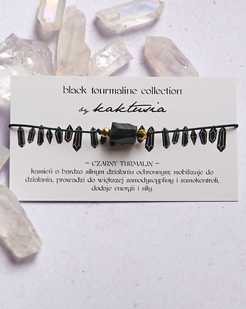 Ochronna bransoletka - czarny turmalin : czarny sznurek, kaktusia