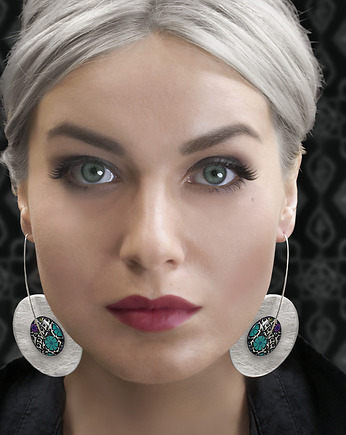 Kolczyki srebrne CIRCLES Azurra Folk - długie lekkie etno, Olga Zielińska