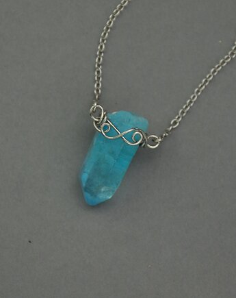 Naszyjnik Talizman niebieski kryształ górski wire wrapping, Agata Rozanska