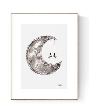 Grafika 21X30 malowana ręcznie na papierze, MiniMalArt