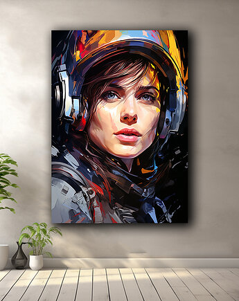 Portret kosmonautki - Plakat - Druk - Astronauta, Abstrakcja, Loft #3, Black Sapphire Art