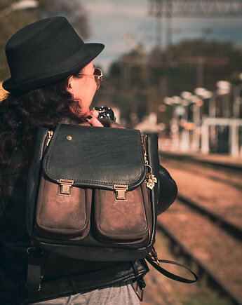 VANDA L. skórzany plecak postarzana skóra naturalna zamsz CZARNA BRĄZ, czajkaczajka
