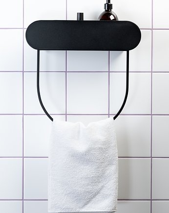Czarna półka do łazienki z uchwytem na ręcznik Półka z relingiem RING 40, EASY