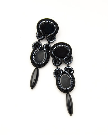 Kolczyki soutache - czarne, długie, błyszczące, maanuela