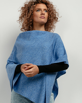 Ponczo z dzianiny swetrowej, T419, one size, niebieski, TESSITA