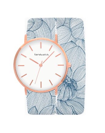 Zegarek damski wiązany - Floral drawing - Tarcza Różowe złoto, Bandwatch