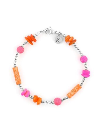 Bransoletka Pink & Orange - -srebrne hematyty - Srebrna stal szlachetna, Kulka Bransoletki