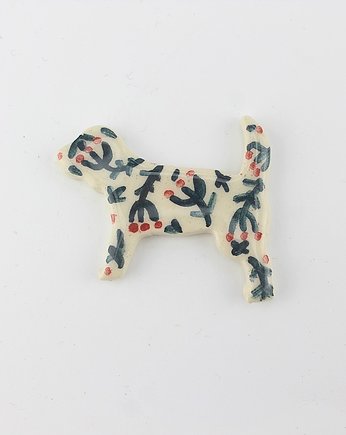 Ceramiczna broszka pies malowany w kwiaty, m2k studio