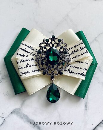 Brosza z niesamowitym szmaragdowym zielonym kryształem NEW, Pudrowy Różowy