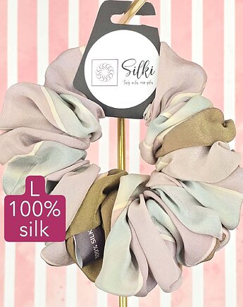 L średnia gumka jedwabna do włosów jedwab naturalny scrunchie pastelowa, Silki