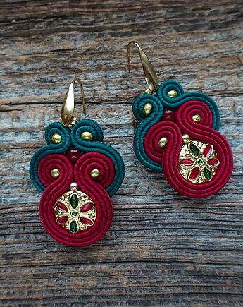 Świąteczne kolczyki soutache w odcieniach bordo i zieleni, Mró Soutache
