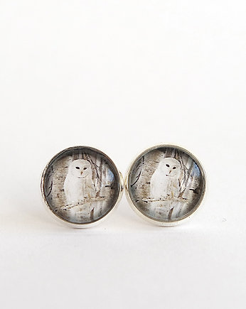 Kolczyki - Biała sowa - wkrętki, sztyfty, małe, yenoo