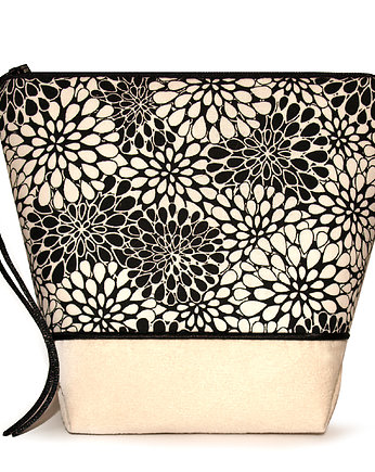 kosmetyczka -  black & white - flowers - ecru, MOONAXA