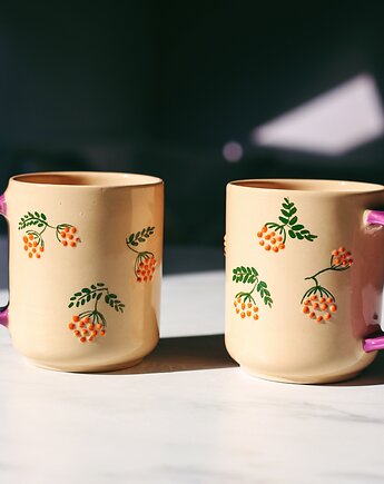Ceramiczny kubek w jarzębinę 300 ml, Naturalnie, Z Gliny