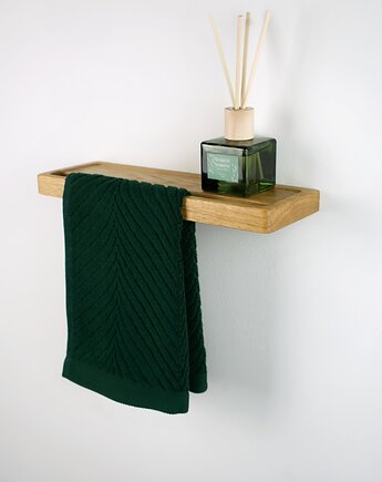 Mała półka do łazienki z uchwytem na ręcznik  dębowa, POZYTYWNIE W DREWNIE