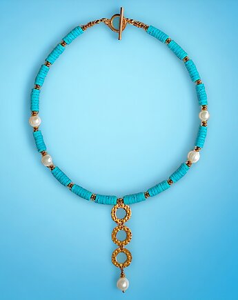 LIMITOWANY naszyjnik : kolekcja summer ocean : PERŁY & LAWA turkusowa II, kaktusia