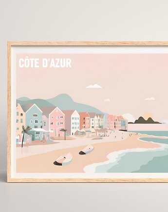 Cote d azur PLAKAT pastelowy ilustracja  plaża morski, black dot studio