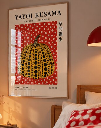 PLAKAT japoński, Yayoi Kusama retro Poster, dynia w kropki, black dot studio