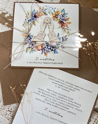 Ręcznie robiona kartka dla księdza na rocznicę święceń kapłańskich, sorte