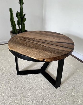 Okrągły stolik z drewna orzecha z czarną żywicą, LineWood