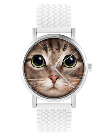Zegarek - Kot tygrysek - silikonowy, biały, OSOBY - Prezent dla teścia