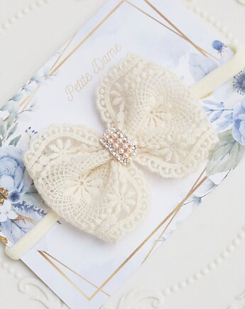 Opaska kokarda koronka dziewczęca, chrzest, urodziny sesje boho, Petite Dame