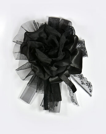 Czarna broszka z jedwabną różą, Kasia Rodak Design