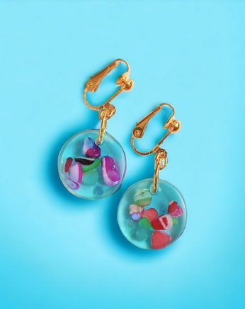 UNIKATOWE klipsy z żywicy SUMMER BEACH : koła, kaktusia