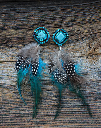 Kolczyki soutache z piórkami, Mró Soutache