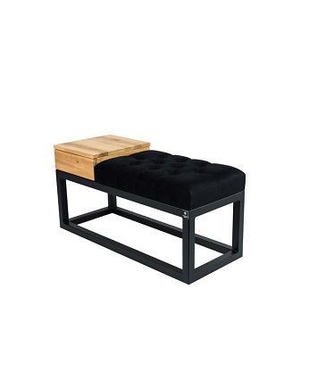 Ławka Pufa Pikowana Czarny Guzik Tapicerowany Stal Czarny LPMS-28, EMRA WOOD DESIGN