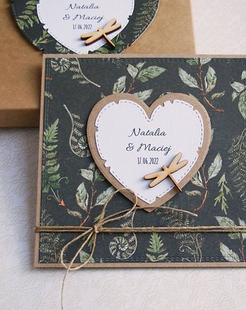 Kartka w pudełku : LAS : ciemna zieleń : leśny ślub, kaktusia