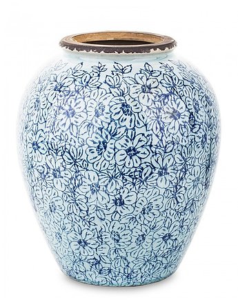 Wazon Ceramiczny Biały Blue Flowers, OKAZJE - Prezent na Bierzmowanie