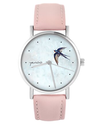 Zegarek - Jaskółka - skóra, pudrowy róż, yenoo