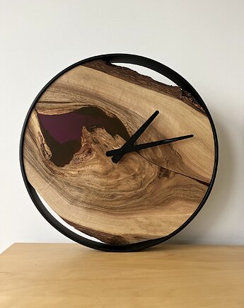 Zegar z drewna orzecha z purpurową żywicą, LineWood