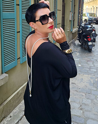 Tunika oversize V czarna, momo fashion