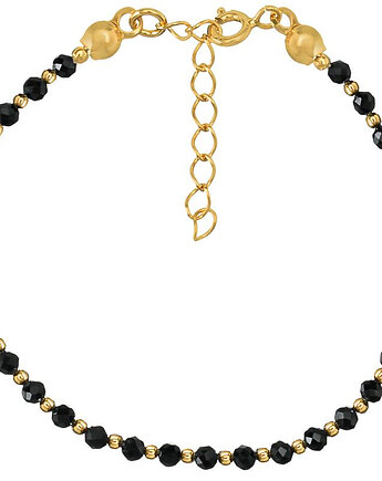 Bransoletka srebrna pozłacana z kamieni naturalnych spinel czarny, Bring Biżuteria