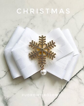 Brosza ze śnieżynką gwiazdką z puszkiem  Mikołajki Święta, Pudrowy Różowy