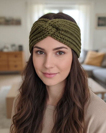 Opaska damska na głowę na szydełku jesień zima, Barwny Zakątek