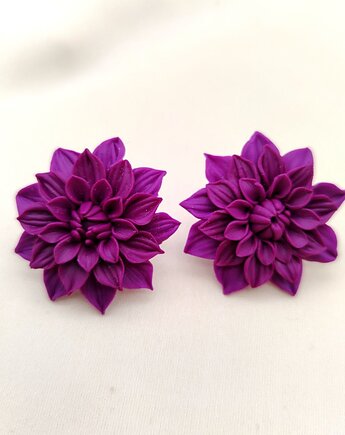 Kolczyki dalie fioletowe handmade, jesienne kolczyki kwiatowe, Albina LaBelle
