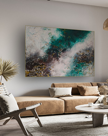 Zielona abstrakcja strukturalna  Wielkoformatowy obraz  Ręcznie malowany, Diana Abstract Art