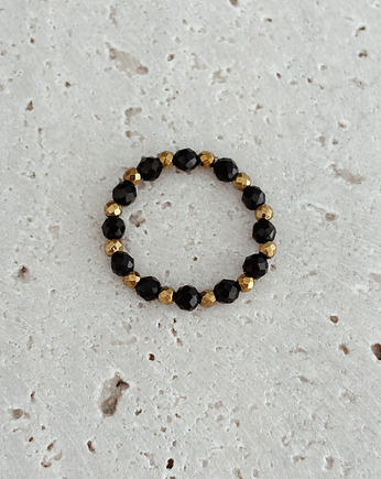 Pierścionek elastyczny Hematyt Onyks, Chmolowska Jewellery