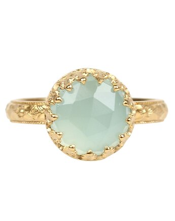 Złoty pierścionek Princess z agatem aqua w stylu Vintage, Blooming Stones