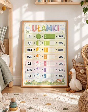 Plakat edukacyjny UŁAMKI dla chłopca, Dekoracjan