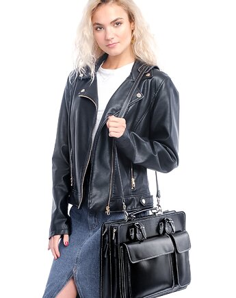 Skórzana Teczka - Aktówka - paski do przypięcia parasola (7090), BOSCCOLO