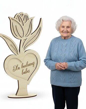Tulipan Kwiatek dla Babci Drewniana Figurka na Podstawce na Dzień Babci, smxdsgn