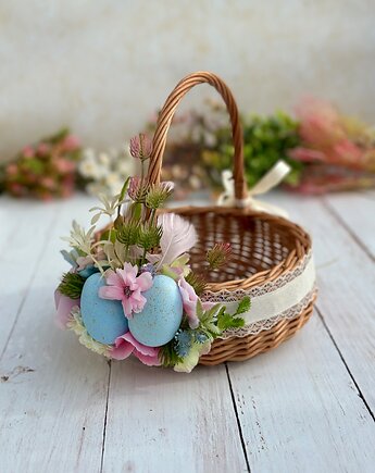 Wielkanocny koszyczek na święconkę, koszyczek z dekoracją, Rosa