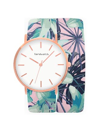 Zegarek damski wiązany - Exotic lilies - Tarcza Różowe złoto, Bandwatch